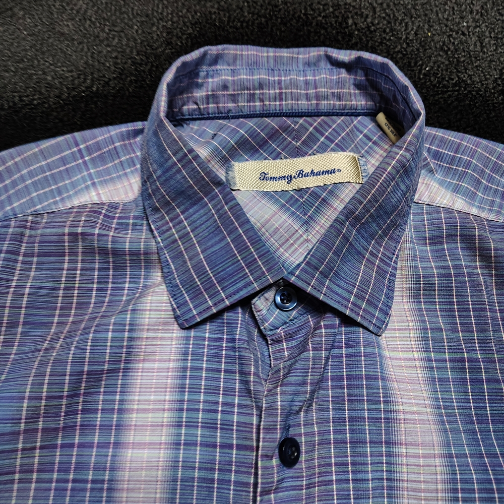 Tommy Bahama Purple Pink Silk Blend Checkered Button Down Shirt Men's Size Large